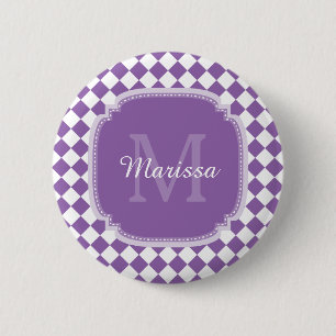 Trendy Light Purple Checked Monogrammed Name 6 Cm Round Badge