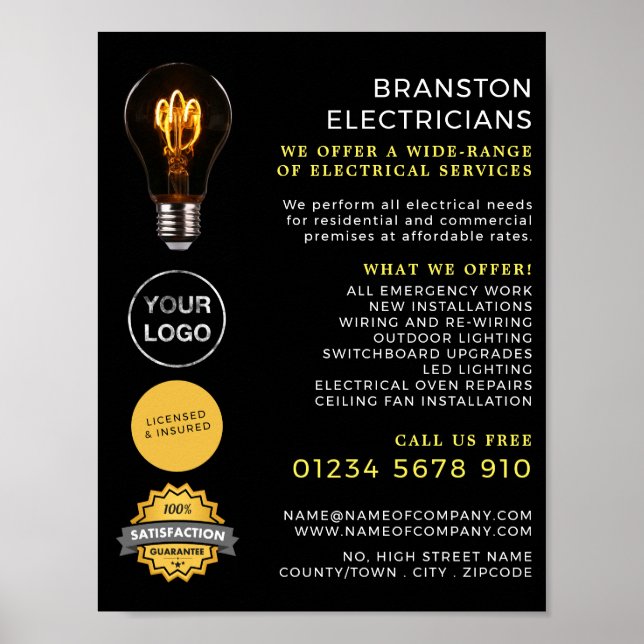 Trendy Lightbulb, Electrician Advertising Poster (Front)