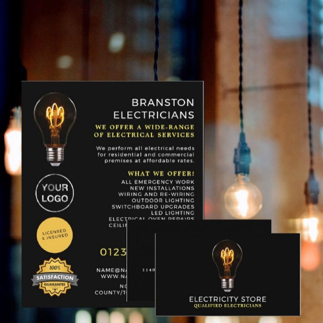 Trendy Lightbulb, Electrician Business Card (Creator Uploaded)