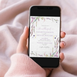 Trendy Lilac Lavender Floral Photo Garden Wedding Invitation