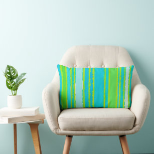 Trendy Lime Green Aqua Turquoise Stripes Pattern Lumbar Cushion