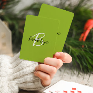 Trendy Lime Green Black White Script Monogram  Playing Cards