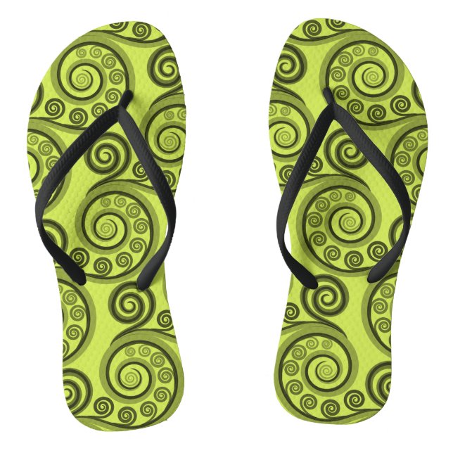 Trendy Lime-Green koru Fern Leaves Flip Flops (Footbed)