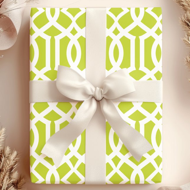 Trendy Lime Green & White Moroccan Trellis Pattern Wrapping Paper (Creator Uploaded)