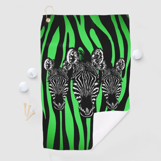 Trendy Lime Zebra  Herd on Zebra Print Golf Towel (InSitu)