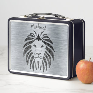 Trendy Lion Monogram Metal Lunch Box