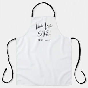 Trendy Live Love Bake Hand Lettering with Name Apron