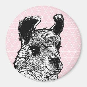Trendy Llama Illustration & Triangles Magnet