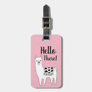 Trendy Llama Sketch & Black Dots Hello There! Luggage Tag