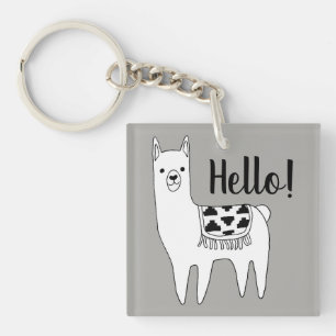 Trendy Llama Sketch Hello! Key Ring