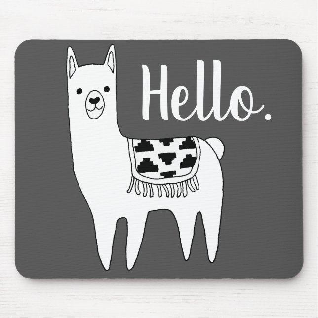 Trendy Llama Sketch Hello Mouse Mat (Front)