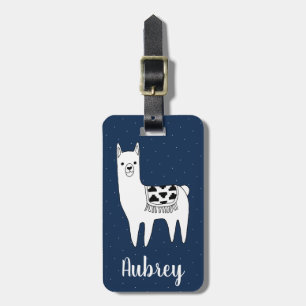 Trendy Llama Sketch & White Dots   Personalised Luggage Tag