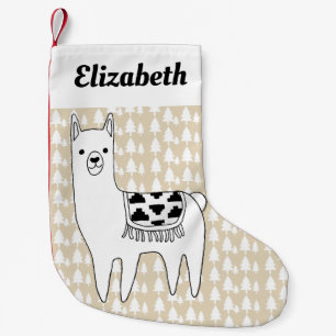 Trendy Llama & Trees Name in Script Small Christmas Stocking