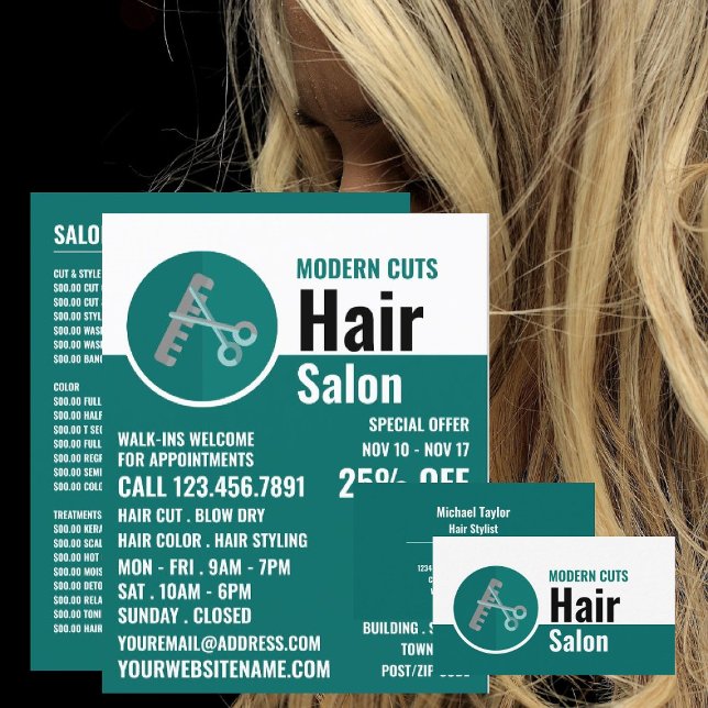 Trendy Logo, Hair Stylist, Hair Salon Business Card (Creator Uploaded)