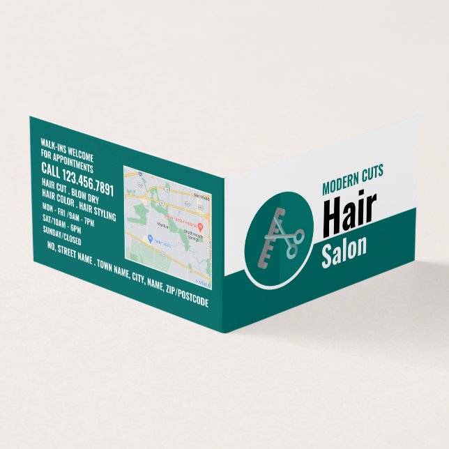 Trendy Logo, Hair Stylist, Hair Salon Loyalty Business Card (Outside)