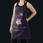 trendy logo purple script cakery apron<br><div class="desc">a pink coloured apron with a business log and branding. The colours and text details can be personalised.</div>