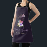 trendy logo purple script cakery apron<br><div class="desc">a pink coloured apron with a business log and branding. The colours and text details can be personalised.</div>