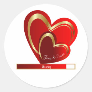 Trendy Love Loading Red Heart Personalised Wedding Classic Round Sticker