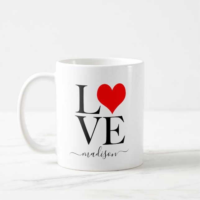 Trendy LOVE Personalised Name Coffee Mug (Left)