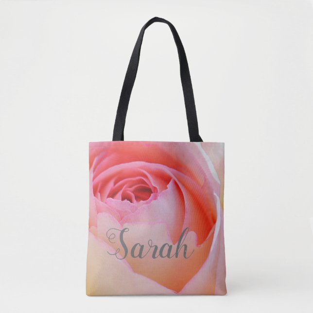 Trendy Love Personalised Pink Rose Design Tote Bag (Front)
