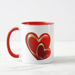 Trendy Love Red Hearts Personalised Wedding Gift Mug