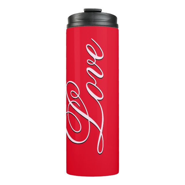 Trendy Love Wedding Calligraphy Script Red Thermal Tumbler (Front)