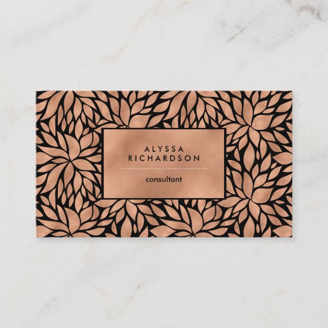 Trendy Luxe Faux Rose Gold Floral Pattern Business Card (Front)