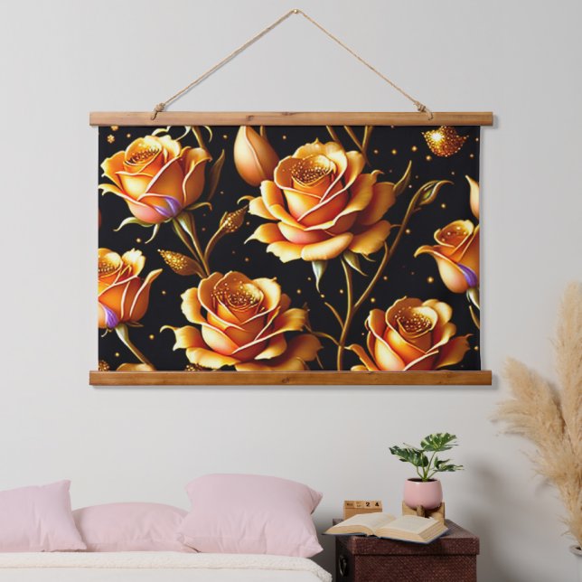 Trendy Luxury Big Gold Rose Collection Hanging Tapestry (Bedroom)