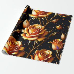 Trendy Luxury Big Gold Rose Collection Wrapping Paper