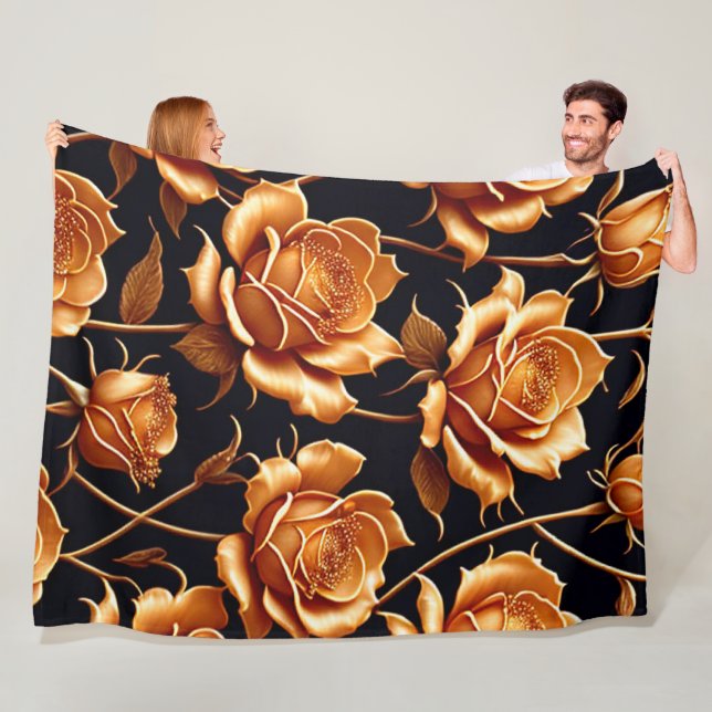 Trendy Luxury Boho Gold Rose Collection Fleece Blanket (In Situ)