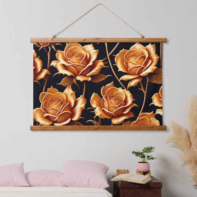 Trendy Luxury Boho Gold Rose Collection Hanging Tapestry (Bedroom)