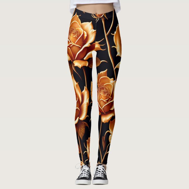 Trendy Luxury Boho Gold Rose Collection Leggings (Front)