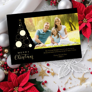Trendy Luxury Christmas Tree Photo Family  Foil Holiday Card
