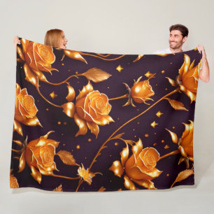 Trendy Luxury Gold Boho Rose Collection Fleece Blanket