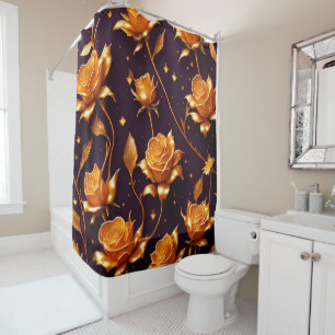 Trendy Luxury Gold Boho Rose Collection Shower Curtain
