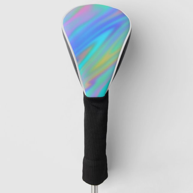 Trendy luxury green blue purple faux holographic golf head cover (Front)