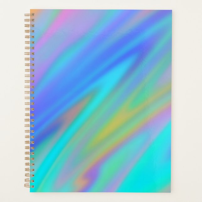 Trendy luxury green blue purple faux holographic planner (Front)
