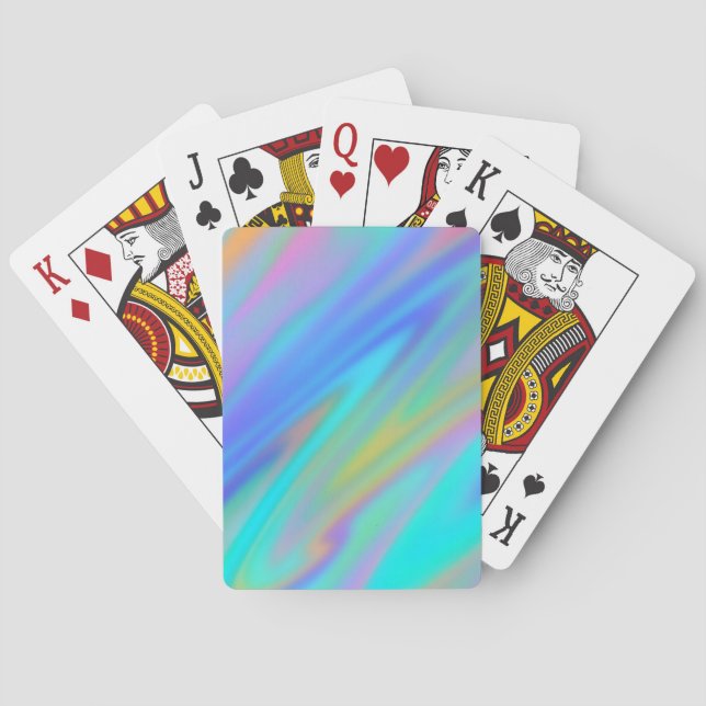 Trendy luxury green blue purple faux holographic playing cards (Back)