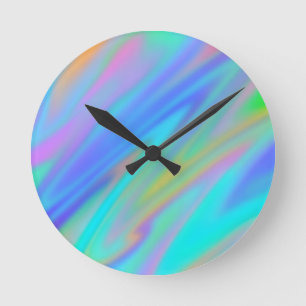 Trendy luxury green blue purple faux holographic round clock