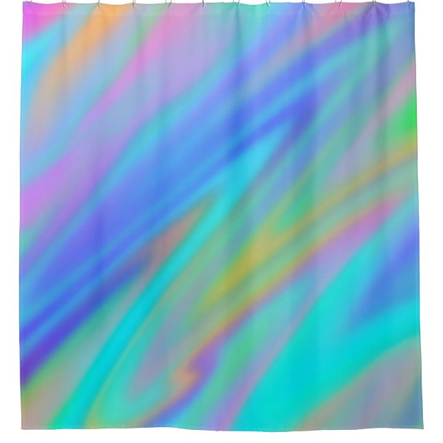 Trendy luxury green blue purple faux holographic shower curtain (Front)