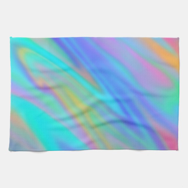 Trendy luxury green blue purple faux holographic tea towel (Horizontal)