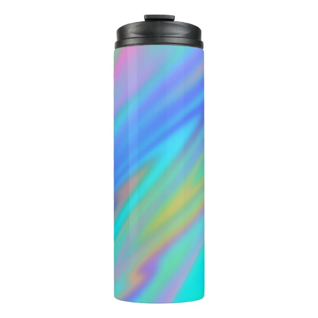 Trendy luxury green blue purple faux holographic thermal tumbler (Front)