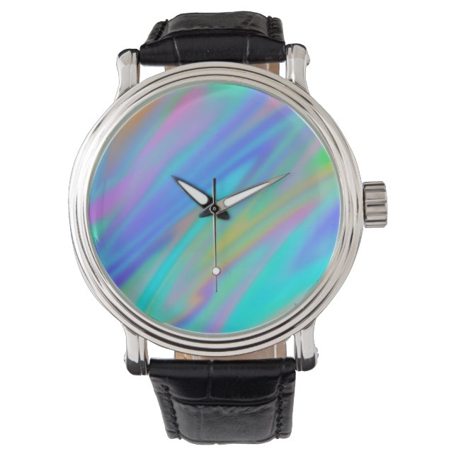 Trendy luxury green blue purple faux holographic watch (Front)