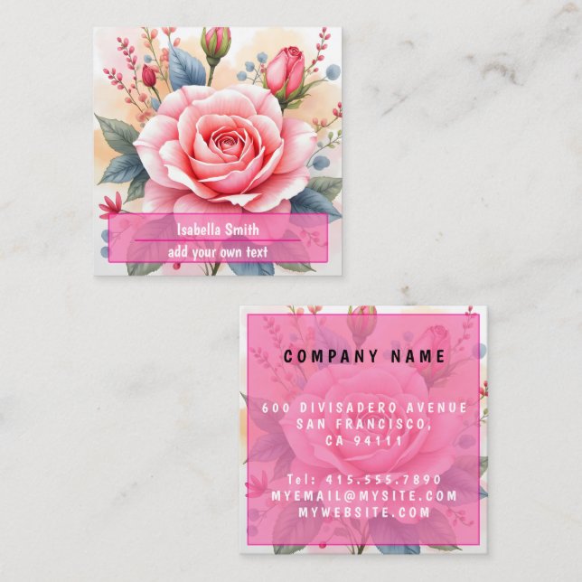 Trendy Luxury Pink Roses Beautiful Collection Square Business Card (Front/Back)