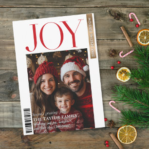 Trendy Magazine Cover Family Photo Christmas Joy I Invitation