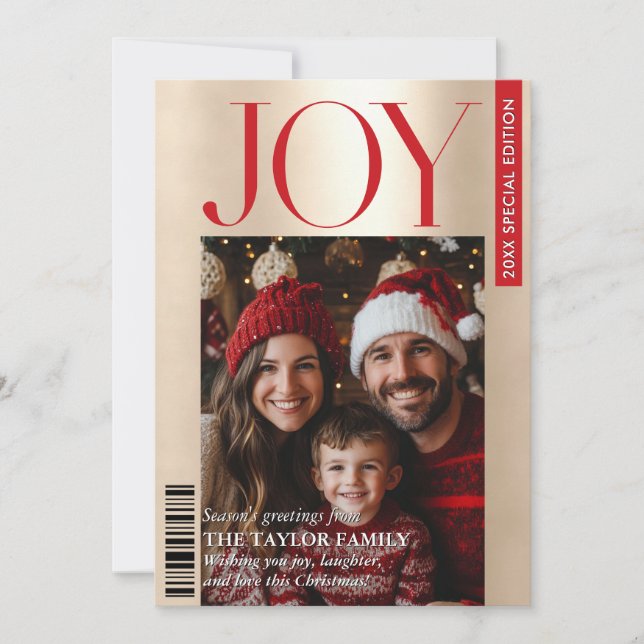 Trendy Magazine Cover Family Photo Christmas Joy Invitation (Front)
