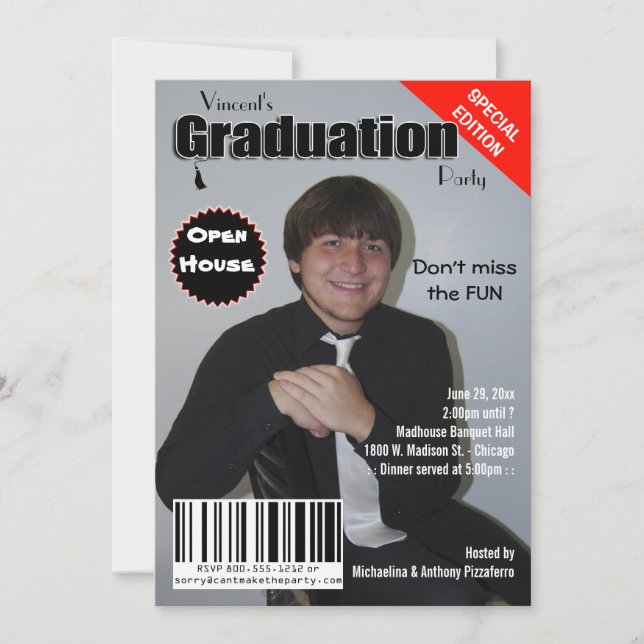 Trendy Magazine Cover Graduation Party Invite (Front)