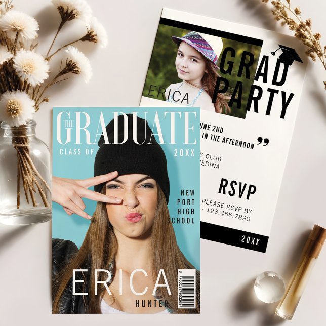 Trendy Magazine Cover Inspired Grad Invitation (Trendy Magazine Cover Inspired Grad Invitation)