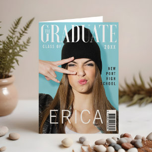 Trendy Magazine Cover Inspired Graduation Card