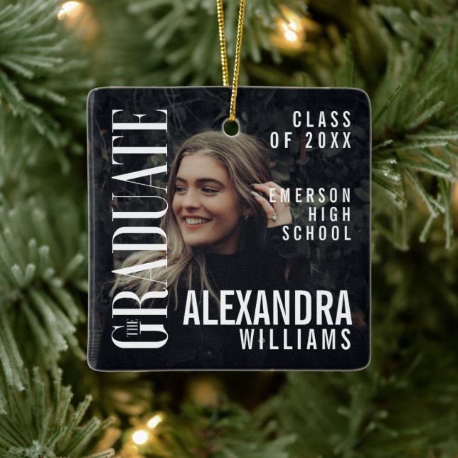 Trendy Magazine Cover Inspired Graduation Keepsake Ceramic Ornament (Tree)